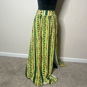CQ by CQ Women’s Green Striped Lemon Wedge Harness Print High Split Maxi Skirt M